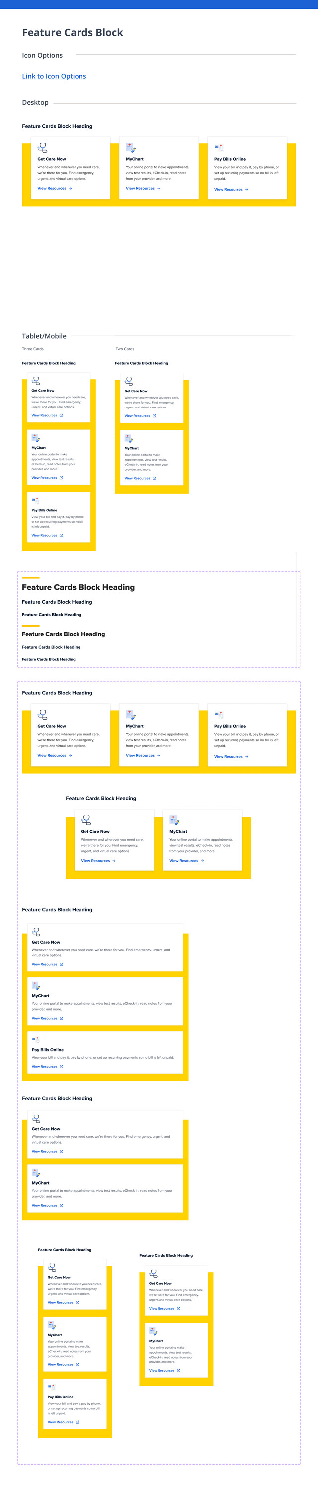 Feature cards block: design system documentation