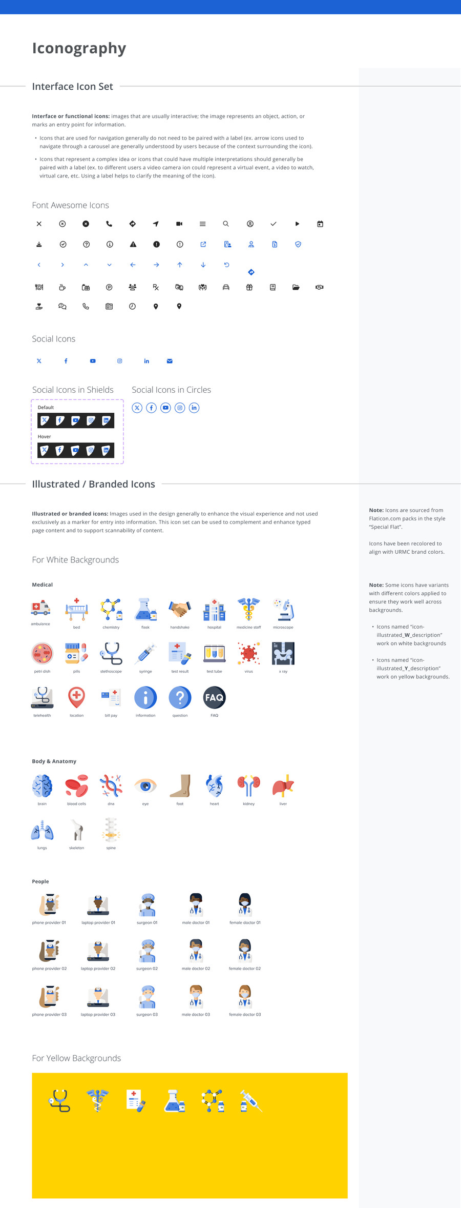 Interface and illustrated icon sets: design system documentation